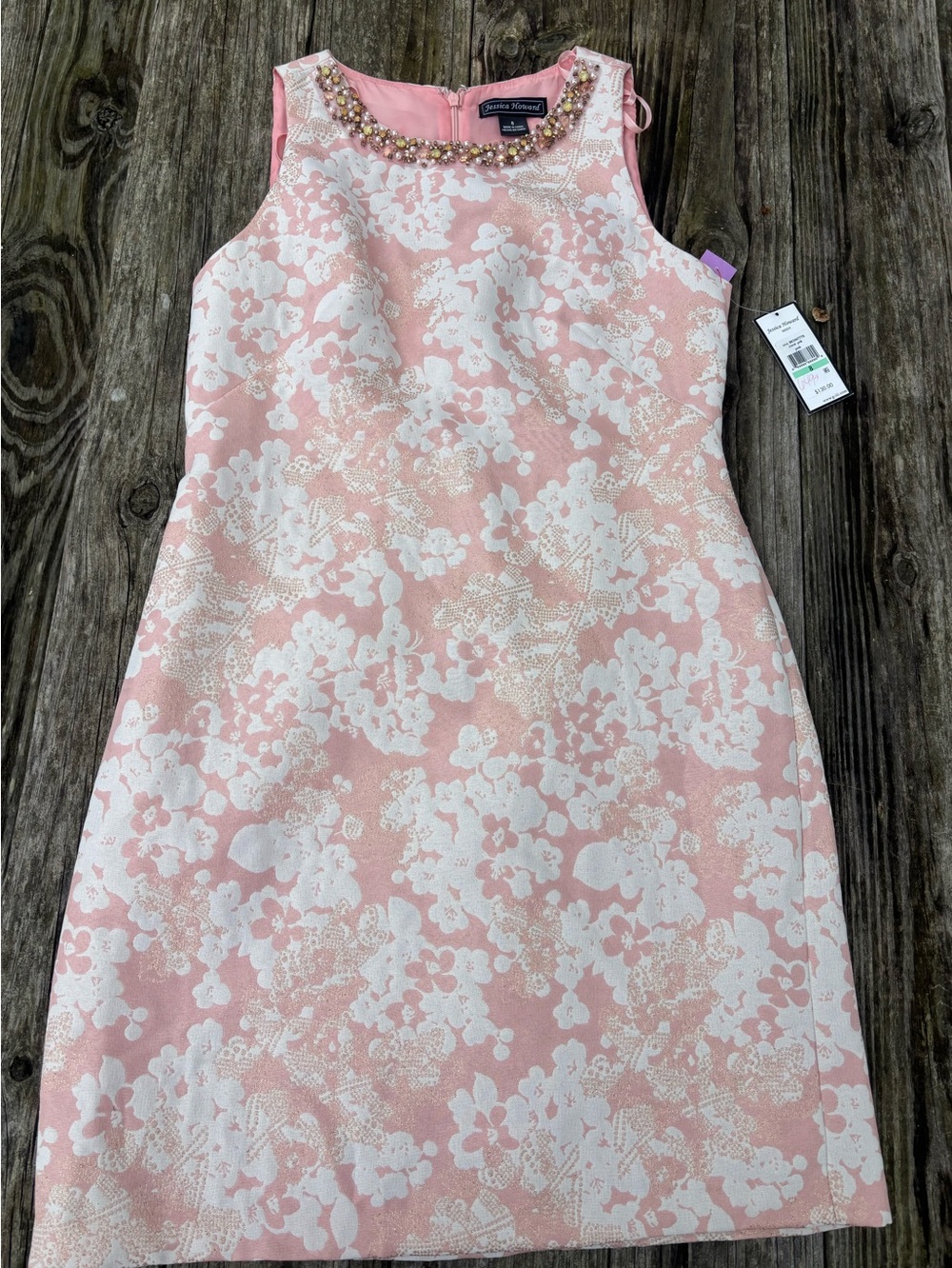 Jessica Howard Dress Size 8 NWT Pink Floral Beaded Jeweled Neck
